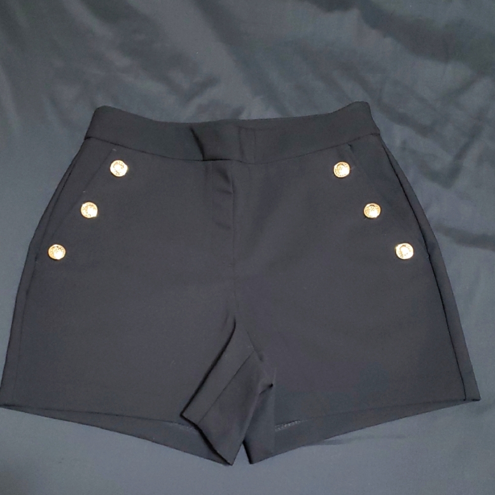 Elegant Black Women's Shorts with Gold Button Accents